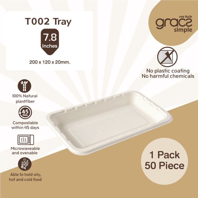 GRACZ ถาดใส่อาหาร ทรงสี่เหลี่ยม 20x12 ซม. รุ่น T002 (แพ็ค 50 ชิ้น) 