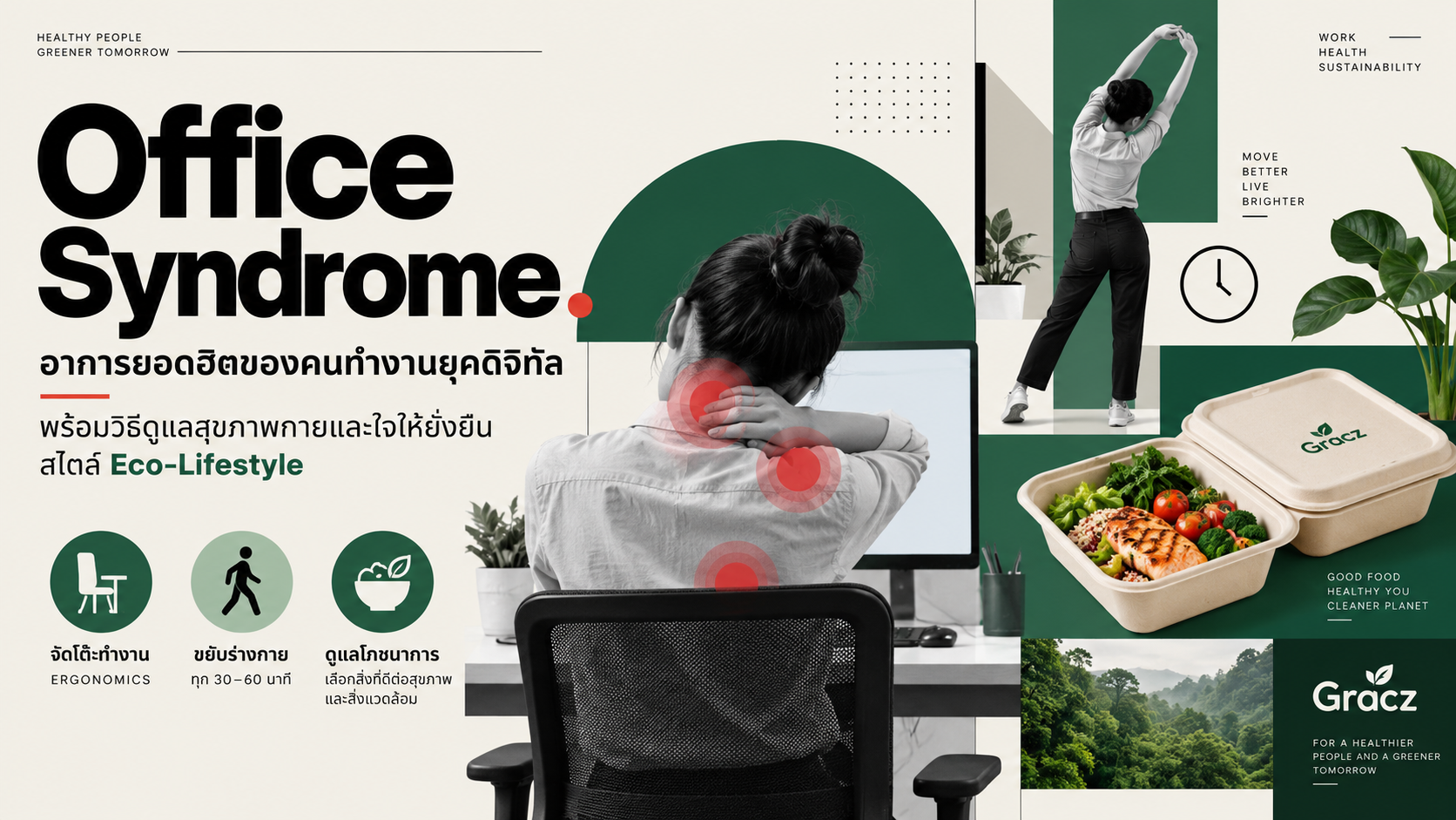 Office Syndrome อาการยอดฮิตของคนทำงานยุคดิจิทัล พร้อมวิธีดูแลสุขภาพกายและใจให้ยั่งยืนสไตล์ Eco-Lifestyle