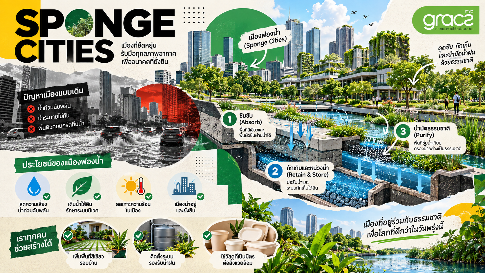 เมืองฟองน้ำ (Sponge Cities): นวัตกรรมการออกแบบเมืองเพื่อรับมือวิกฤตน้ำท่วมและภัยแล้ง